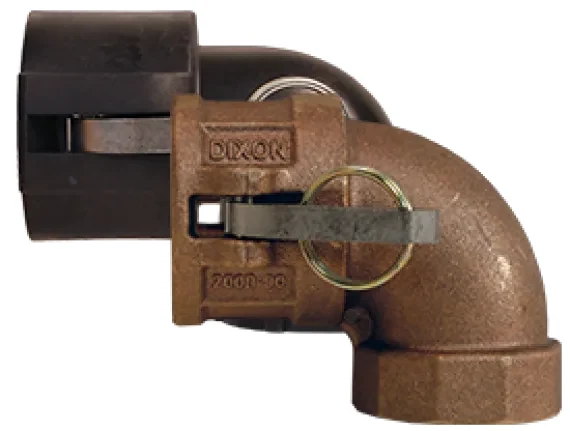 Dixon Camlock Type D — female coupler × female thread, 90° elbow